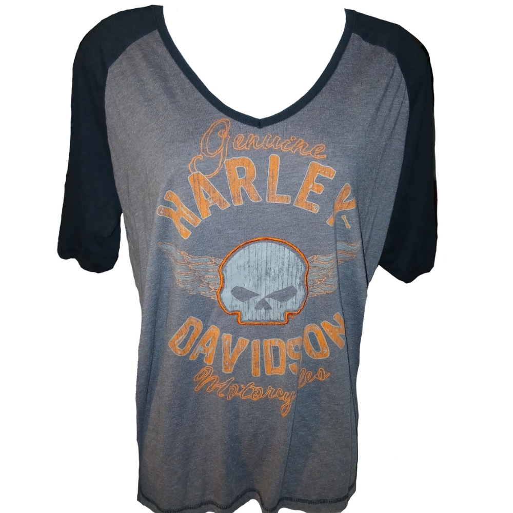 Harley-Davidson Women's Gray, Black & Orange T-Shirt